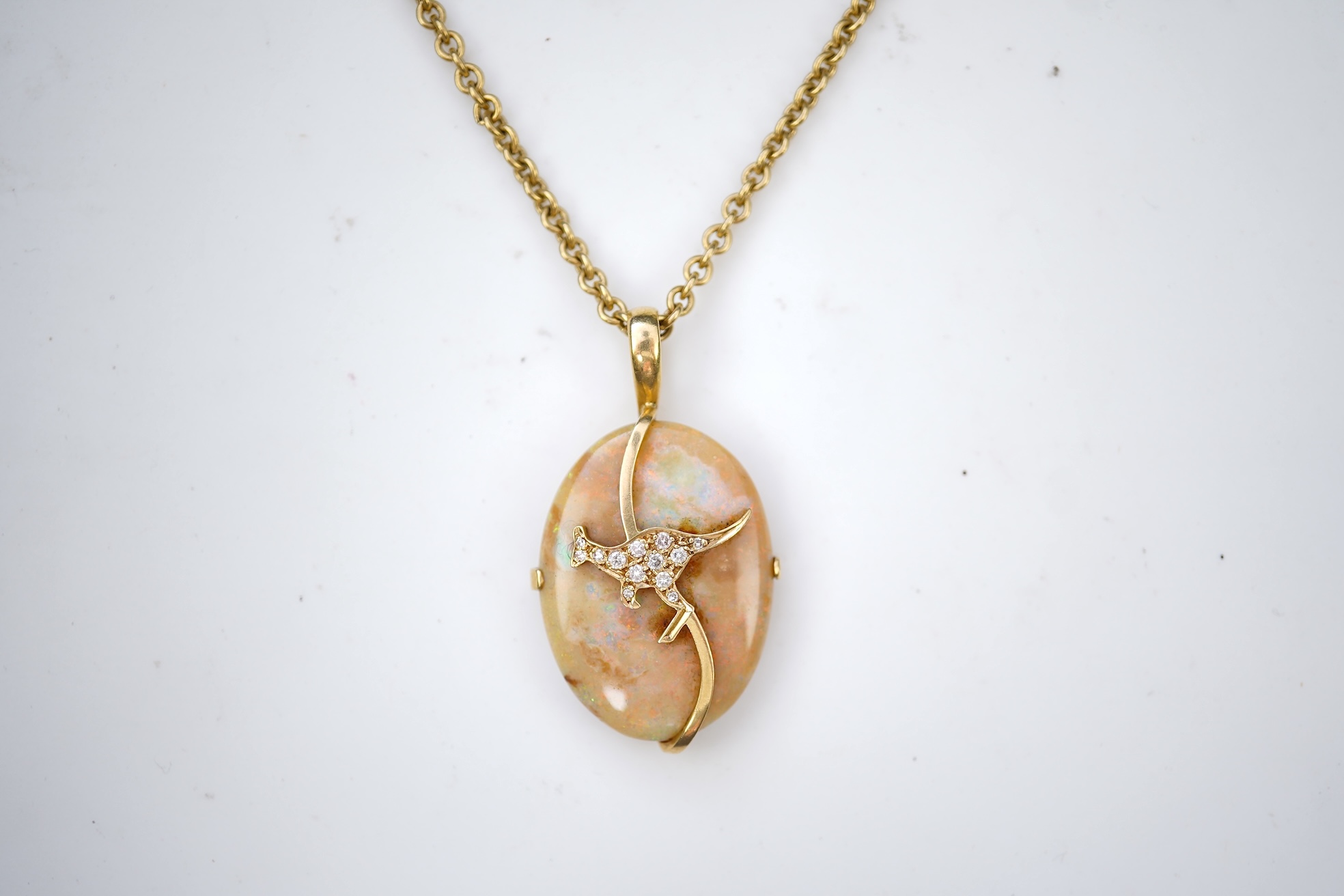 An opal and diamond pendant necklace